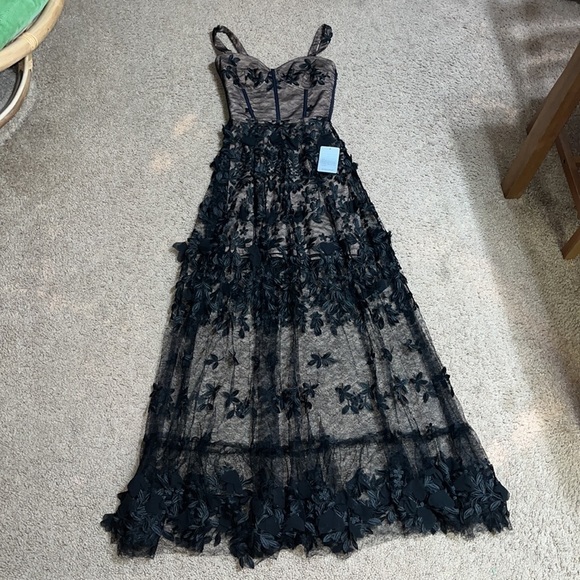 Dress the Population Anabel Embroidered Bustier Floral Sheer Lace Gown Black XXS - Picture 6 of 15